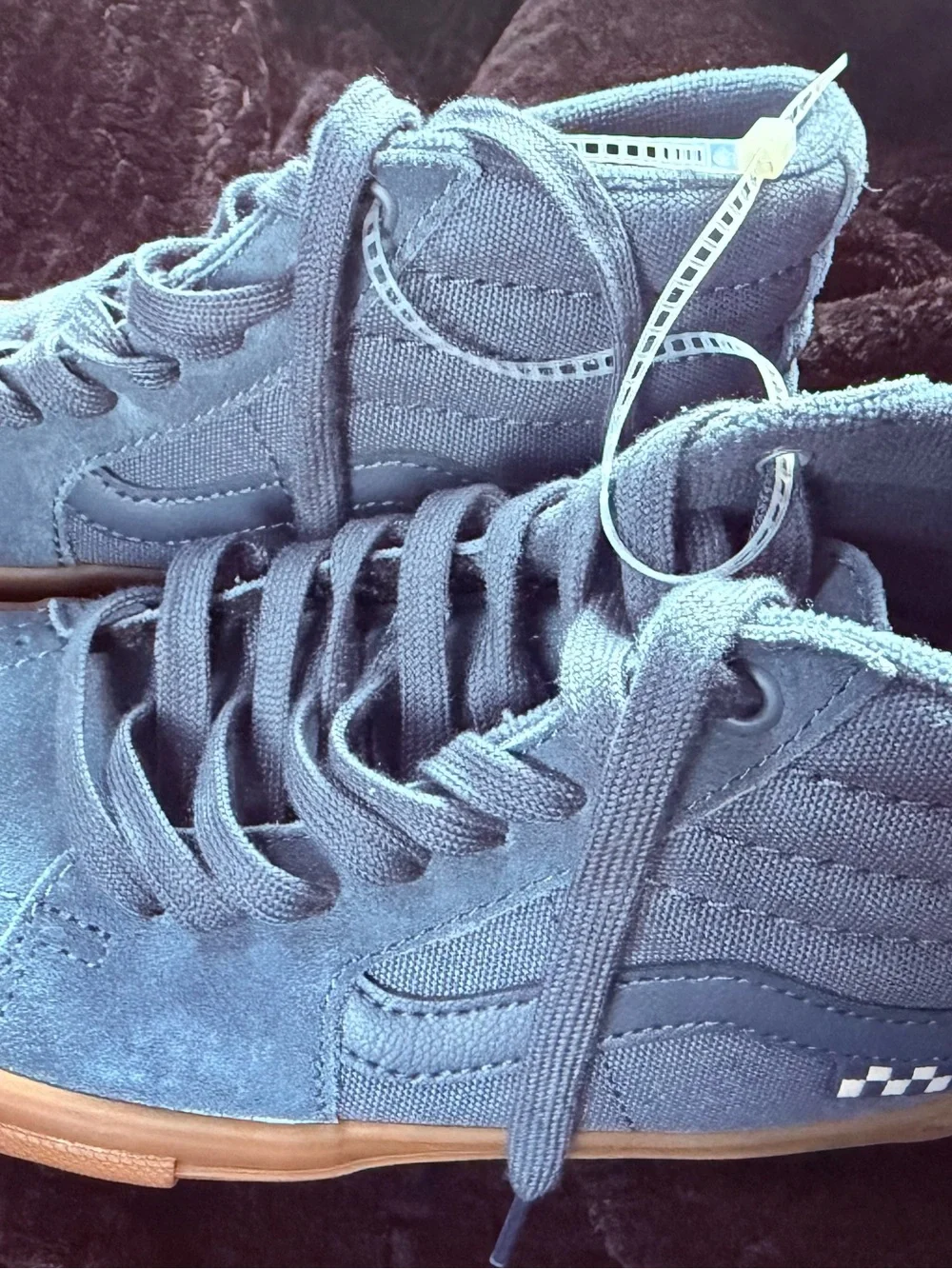 Vans Women's Blue Suede High-Top Sneakers with Gum Sole